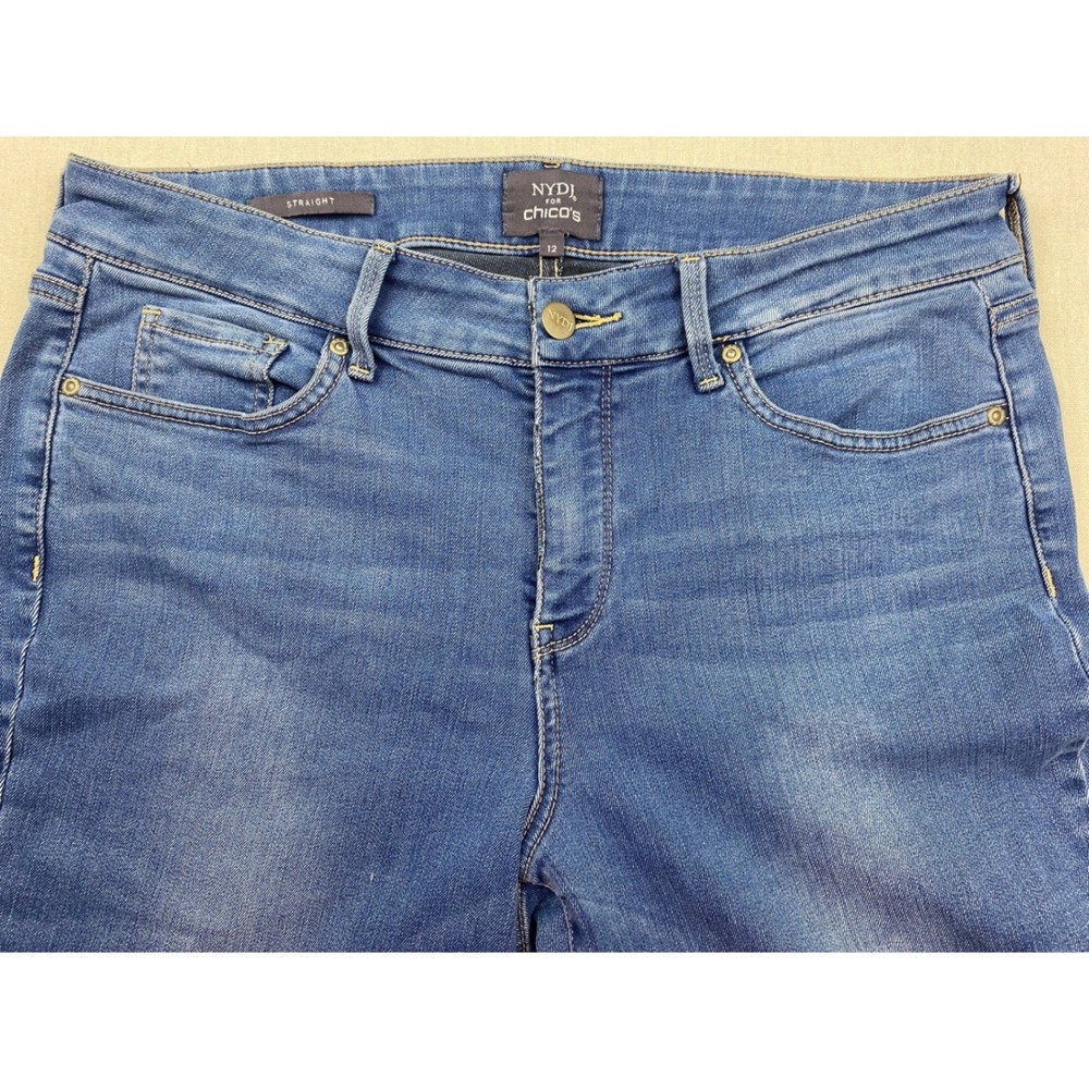 NYDJ for Chicos Straight Leg Jeans Medium Wash Lift Tuck Technology Size 12